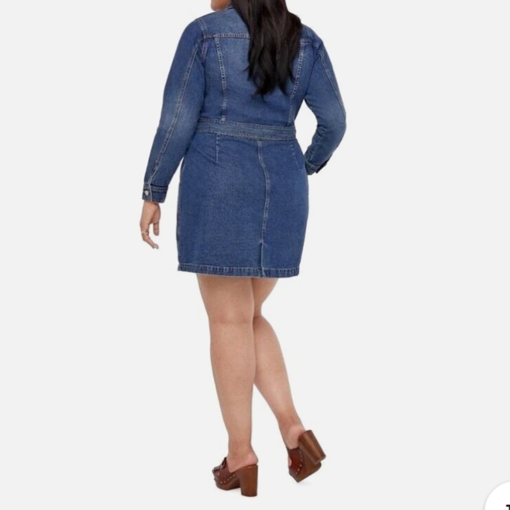JUST FAB DARK WASH BELTED BUTTON UP DENIM JACKET DRESS - Picture 2 of 11